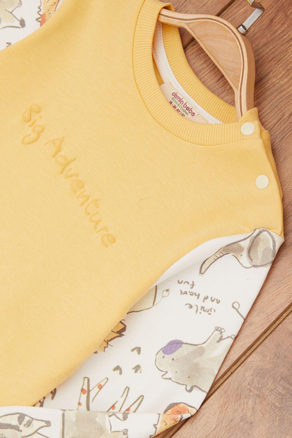 Yellow Baby Boy Animal Patterned Kangaroo Pocket Tracksuit Set 17381