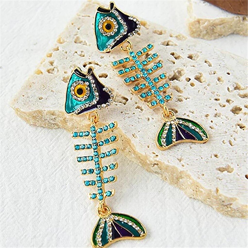 Blue Large Fishbone Earrings