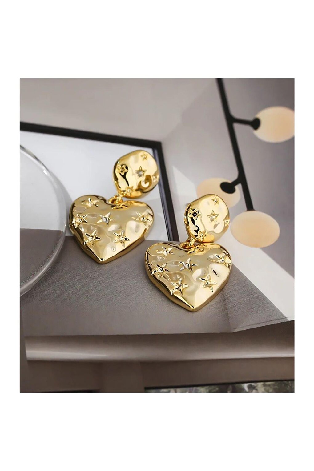 Star Detailed Heart Earrings