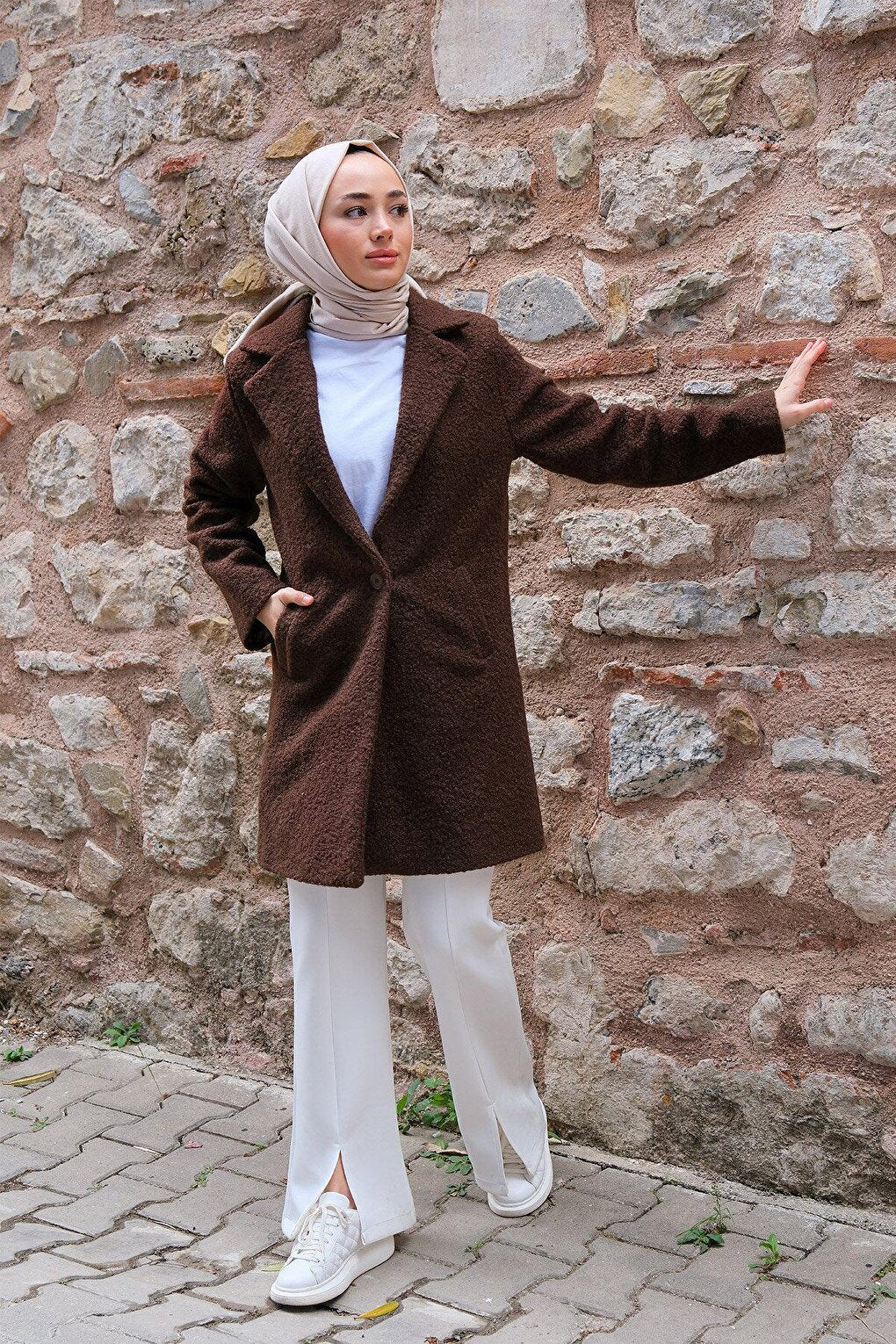 Women's Boucle Coat Bitter Brown