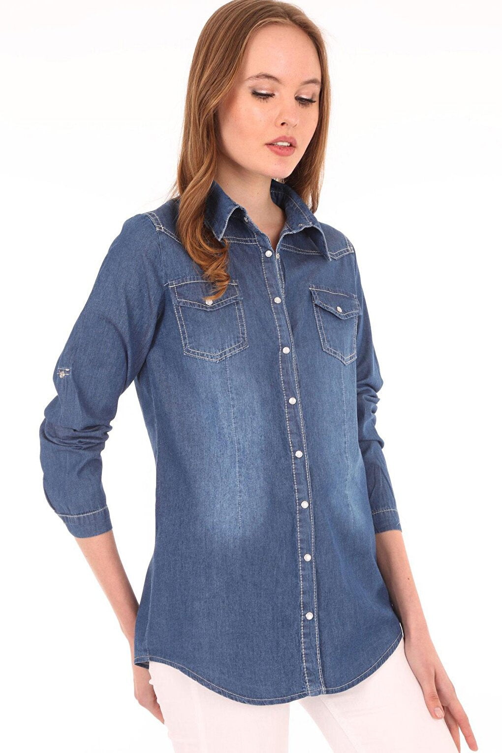 3411 Double Pocket Snap Jean Shirt - Dark Blue