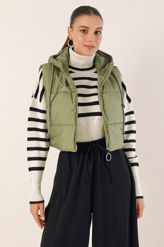 6789 Crop Puffer Vest - Khaki