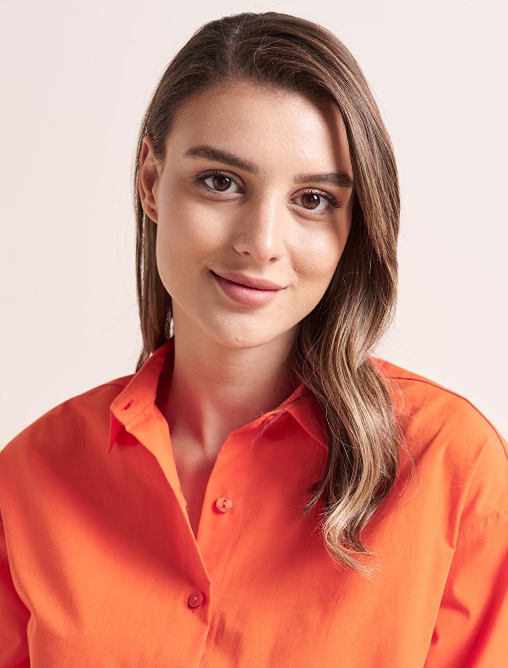 Orange Loose Cut Long Back 100% Cotton Basic Shirt