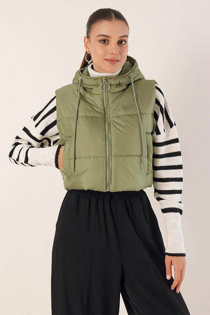 6789 Crop Puffer Vest - Khaki