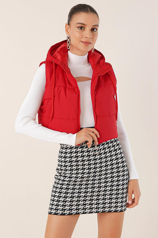 6789 Crop Puffer Vest - Red