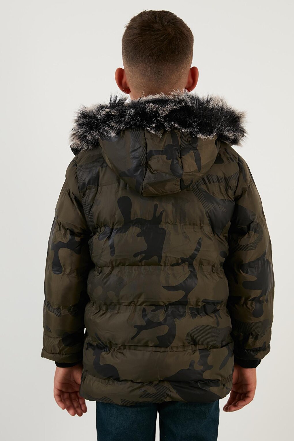 Camouflage Patterned Plush Lined Removable Hooded Winter Coat with Pockets 5760071