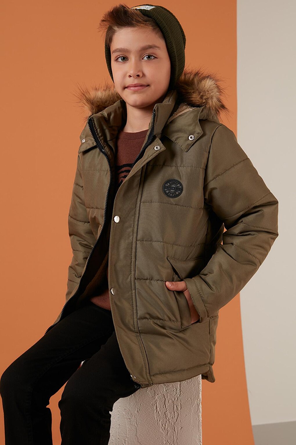 Hooded Winter Coat with Faux Fur Collar and Plush Lining 6036024