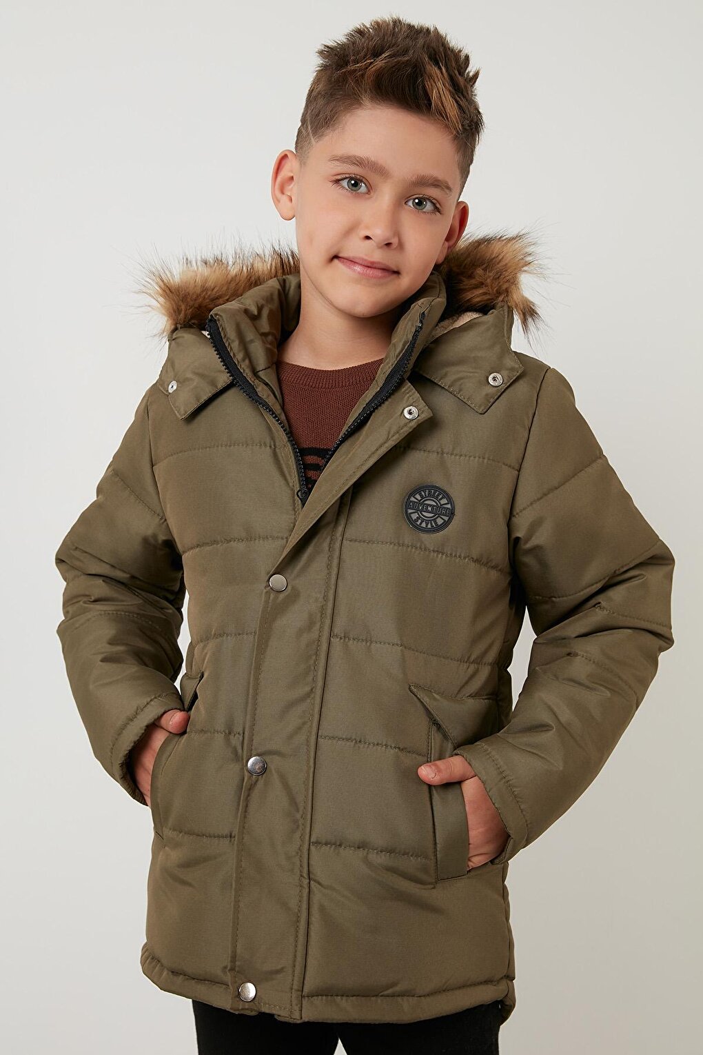 Hooded Winter Coat with Faux Fur Collar and Plush Lining 6036024