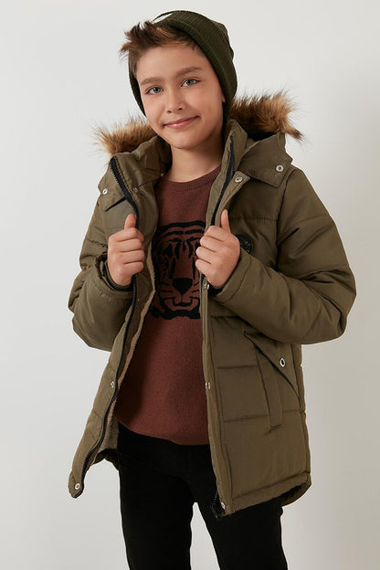 Hooded Winter Coat with Faux Fur Collar and Plush Lining 6036024