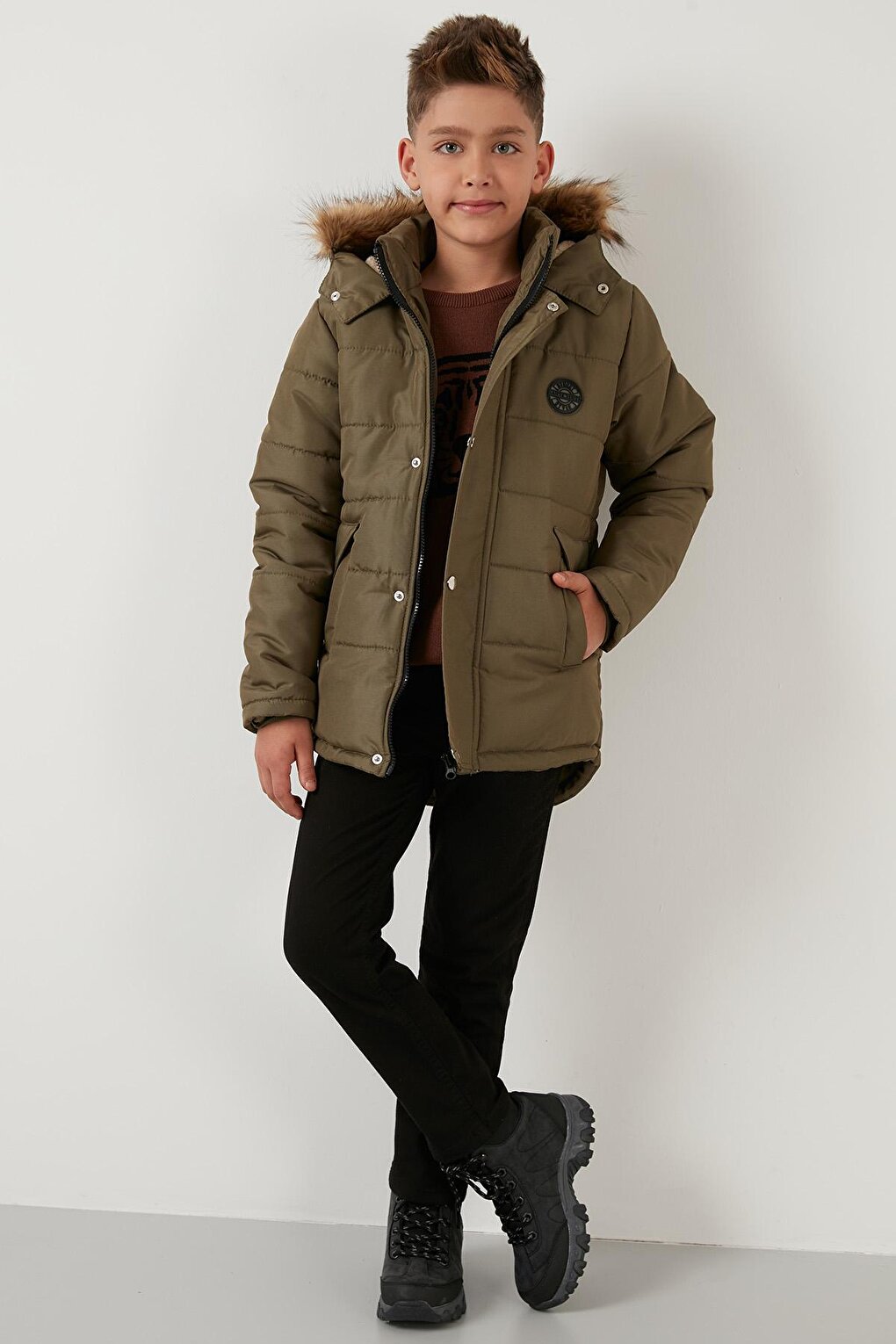 Hooded Winter Coat with Faux Fur Collar and Plush Lining 6036024