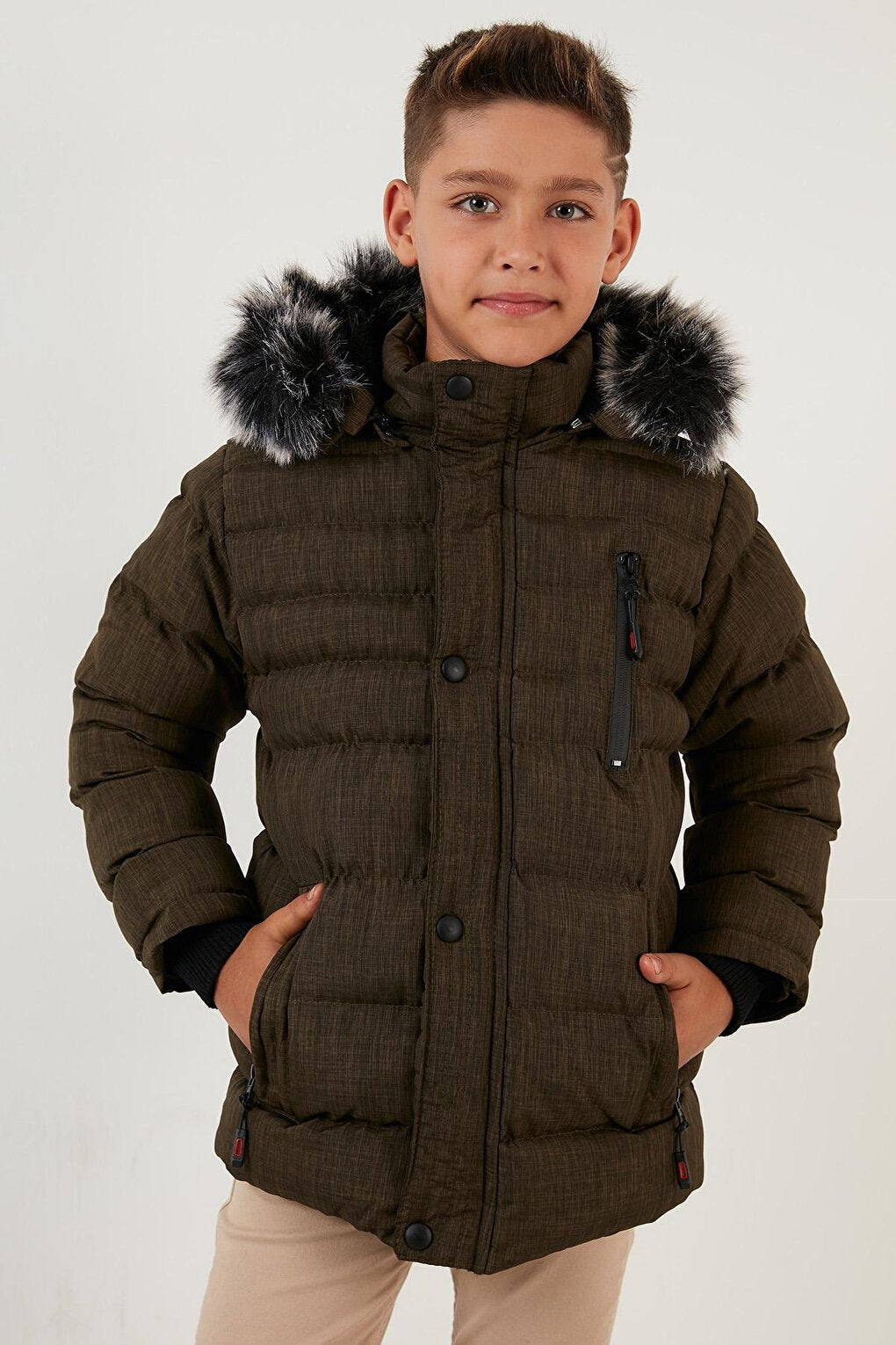 Plush Lined Removable Hooded Winter Coat with Pockets 5760024