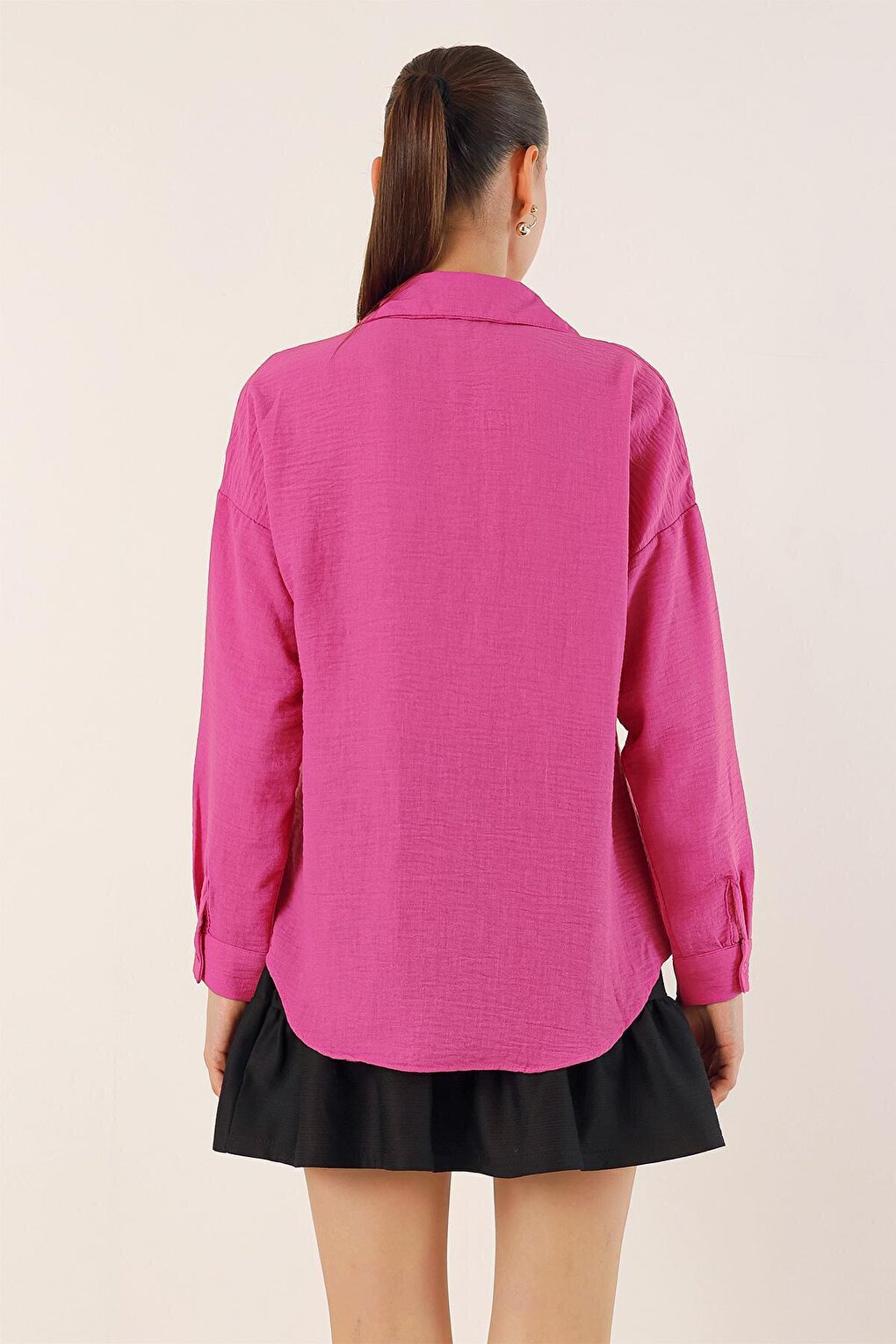 20153 Single Pocket Oversize Shirt - Fuchsia