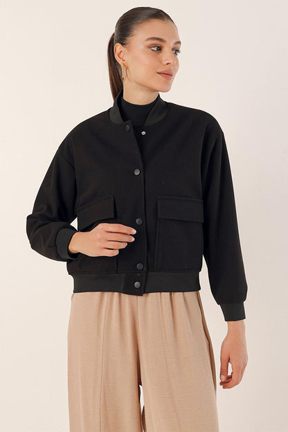 0688 Double Pocket Crop Jacket - Black