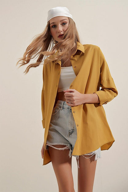 3900 Oversize Long Basic Shirt - Mustard