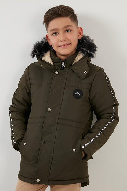 Hooded Winter Coat with Faux Fur Collar and Plush Lining 6036056