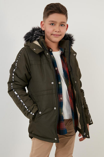 Hooded Winter Coat with Faux Fur Collar and Plush Lining 6036056