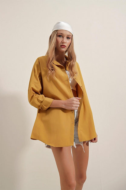 3900 Oversize Long Basic Shirt - Mustard