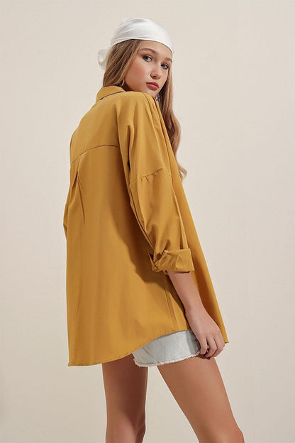 3900 Oversize Long Basic Shirt - Mustard