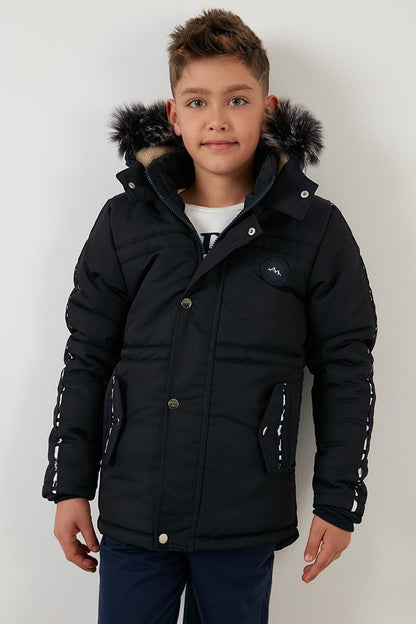 Hooded Winter Coat with Faux Fur Collar and Plush Lining 6036056