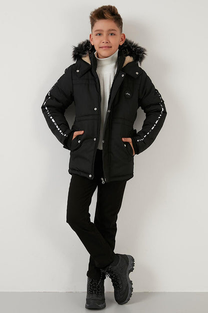 Hooded Winter Coat with Faux Fur Collar and Plush Lining 6036056