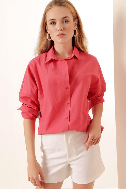 3900 Oversize Long Basic Shirt - Pomegranate