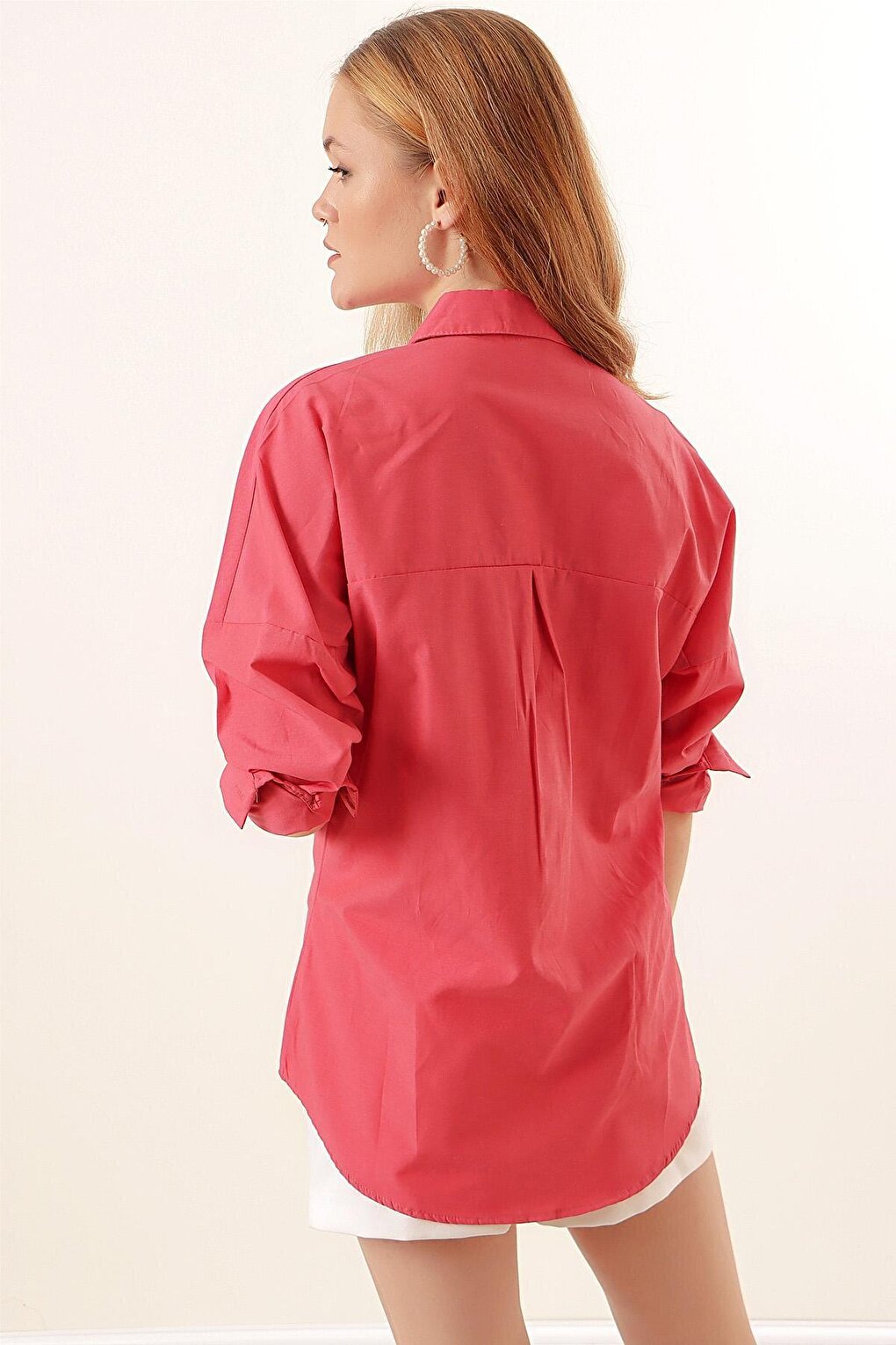 3900 Oversize Long Basic Shirt - Pomegranate