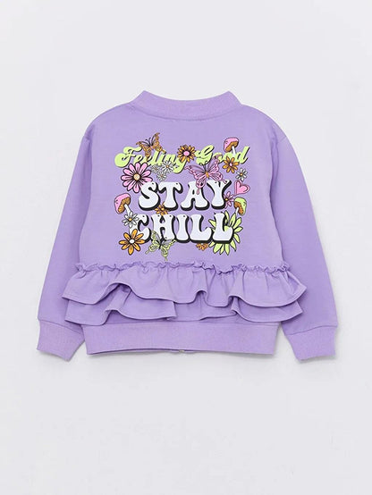 Girl's Stay Chill Ruffled Zippered Back Printed Jacket