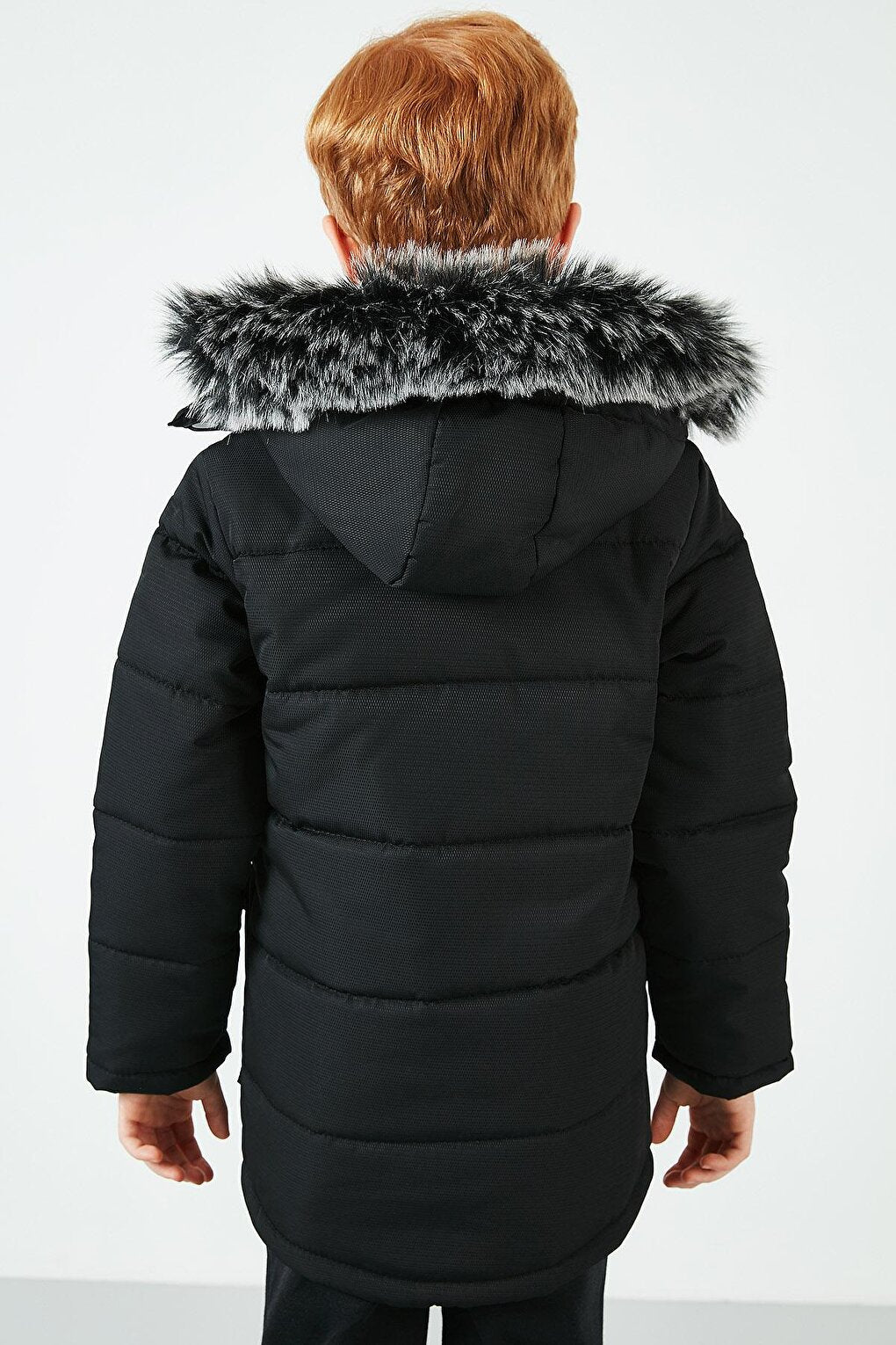 Plush Lined Hooded Coat with Faux Fur Collar 6036062