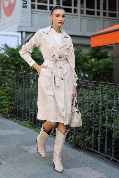 5853 Double Breasted Trench Coat - Beige