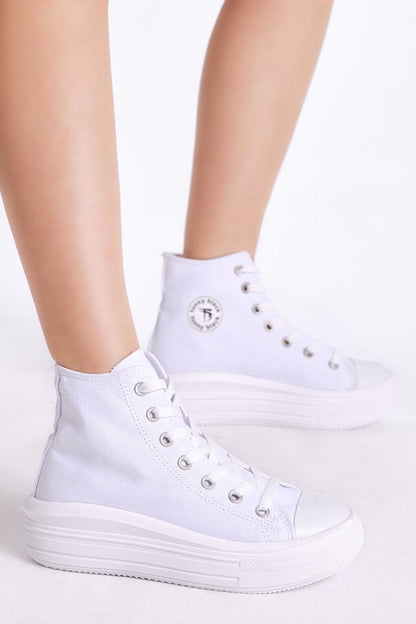 Women's White Comfortable Mold Thick Sole Long Sneakers