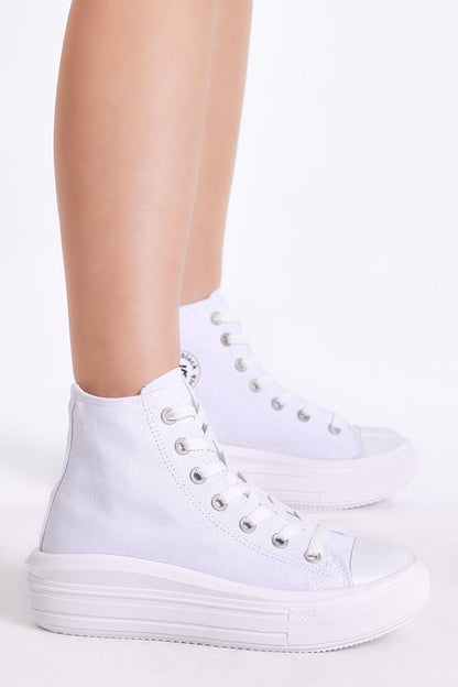 Women's White Comfortable Mold Thick Sole Long Sneakers