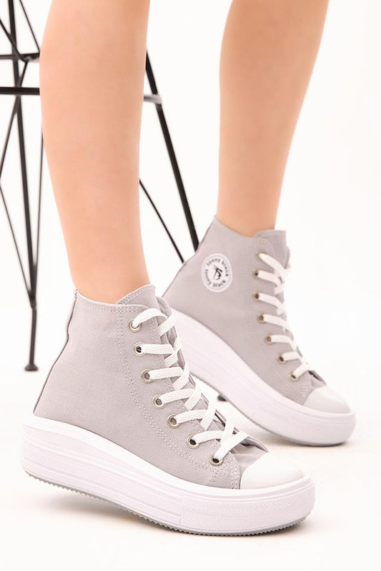 Women's Grey Comfortable Fit Thick Sole Long Sneakers