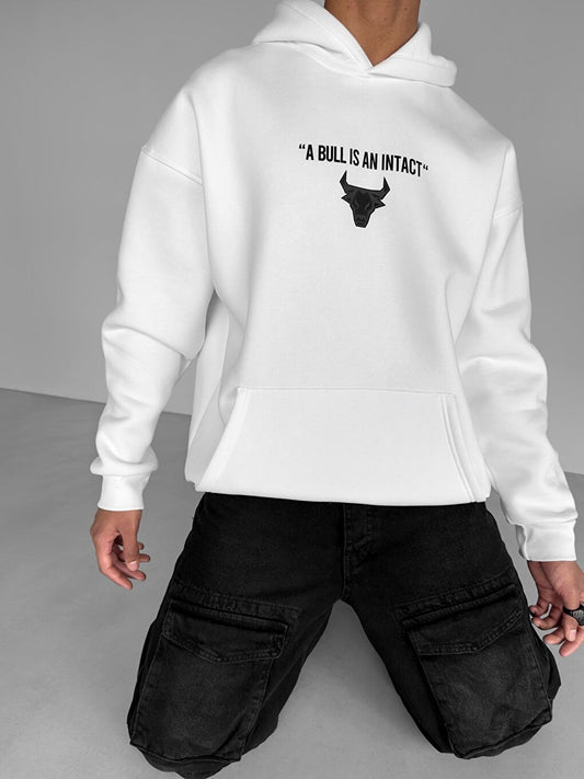 Oversize Bull Printed Hoodie White