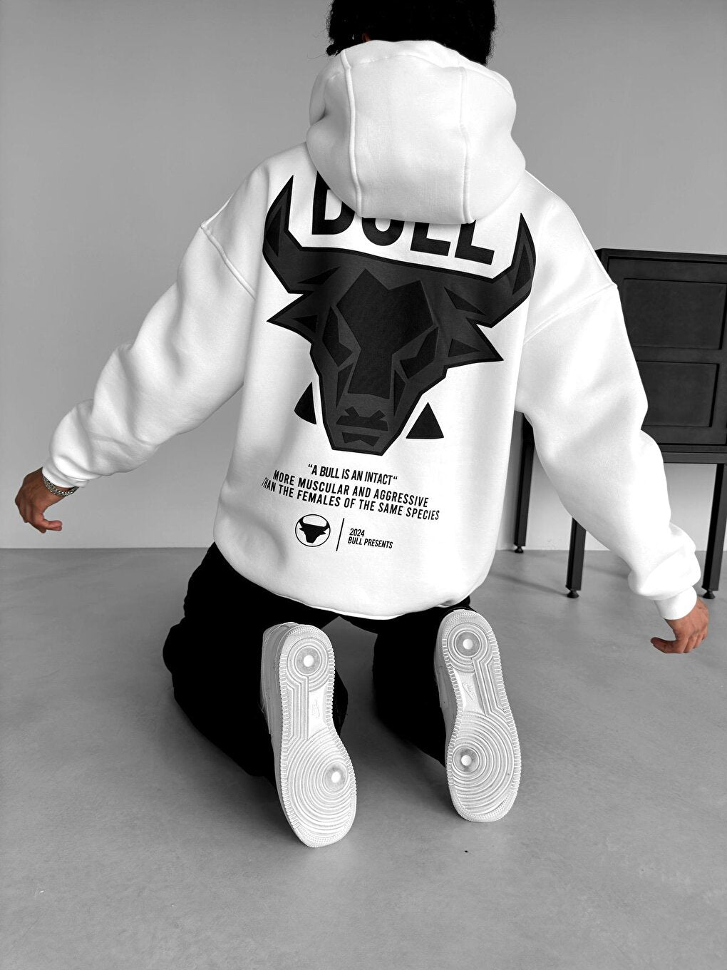 Oversize Bull Printed Hoodie White