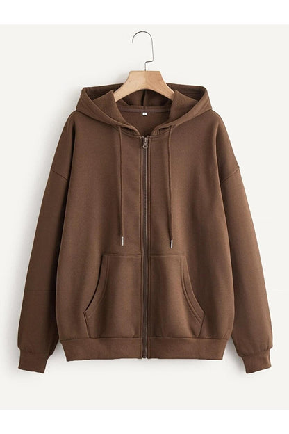 Women's Brown Zippered Cardigan Sweatshirt