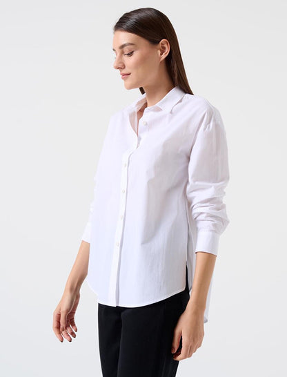 White Loose Cut Long Back 100% Cotton Basic Shirt