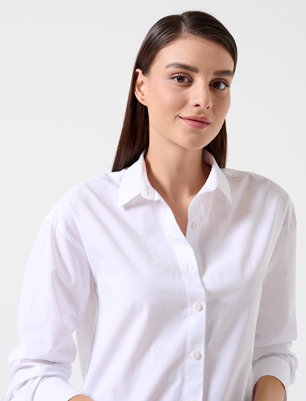 White Loose Cut Long Back 100% Cotton Basic Shirt