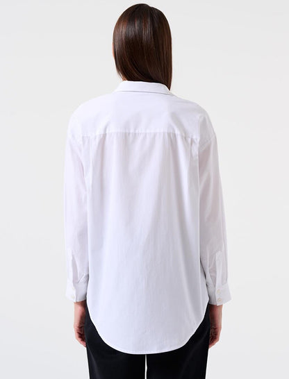 White Loose Cut Long Back 100% Cotton Basic Shirt