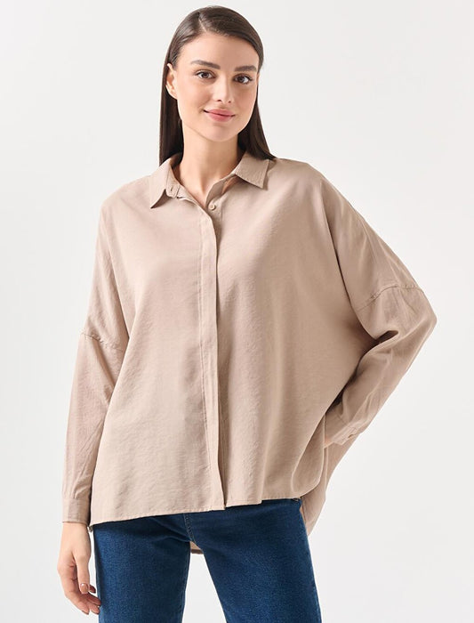 Mink Loose Cut Low Sleeve Long Back Shirt