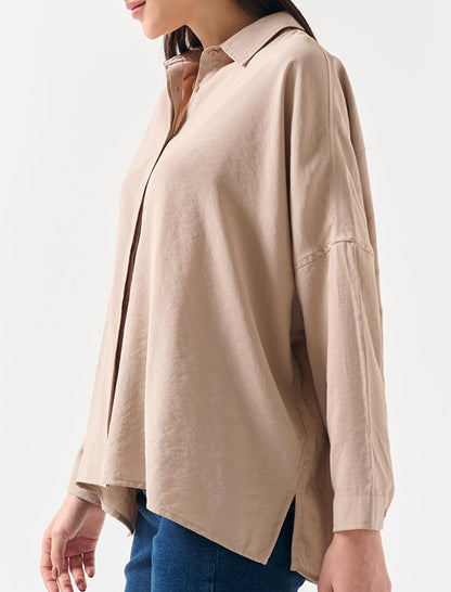 Mink Loose Cut Low Sleeve Long Back Shirt