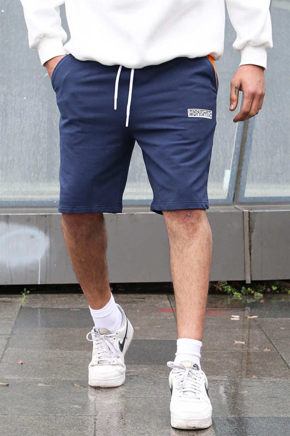 Navy Blue Printed Men's Capri Shorts 5487