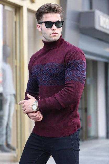 Claret Red Turtleneck Knitwear Sweater 5970