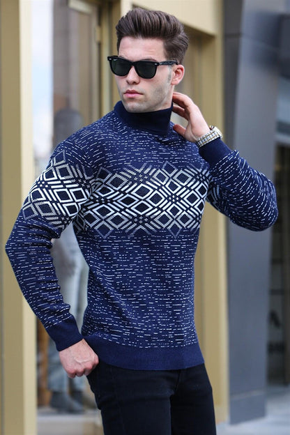 Navy Blue Turtleneck Knitwear Sweater 5970