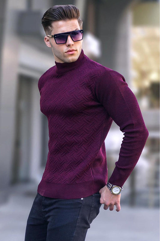 Claret Red Half Turtleneck Knitwear Sweater 5969