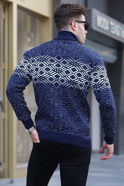 Navy Blue Turtleneck Knitwear Sweater 5970