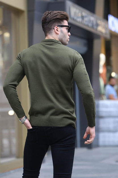 Khaki Zipper Detailed Knitwear Sweater 5606