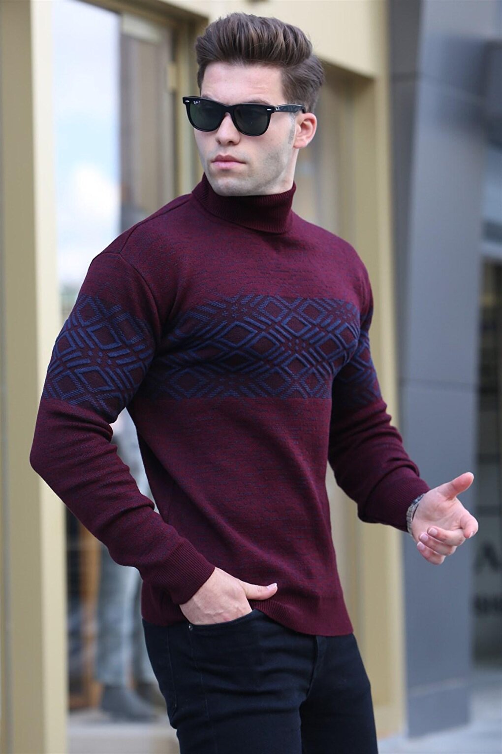 Claret Red Turtleneck Knitwear Sweater 5970