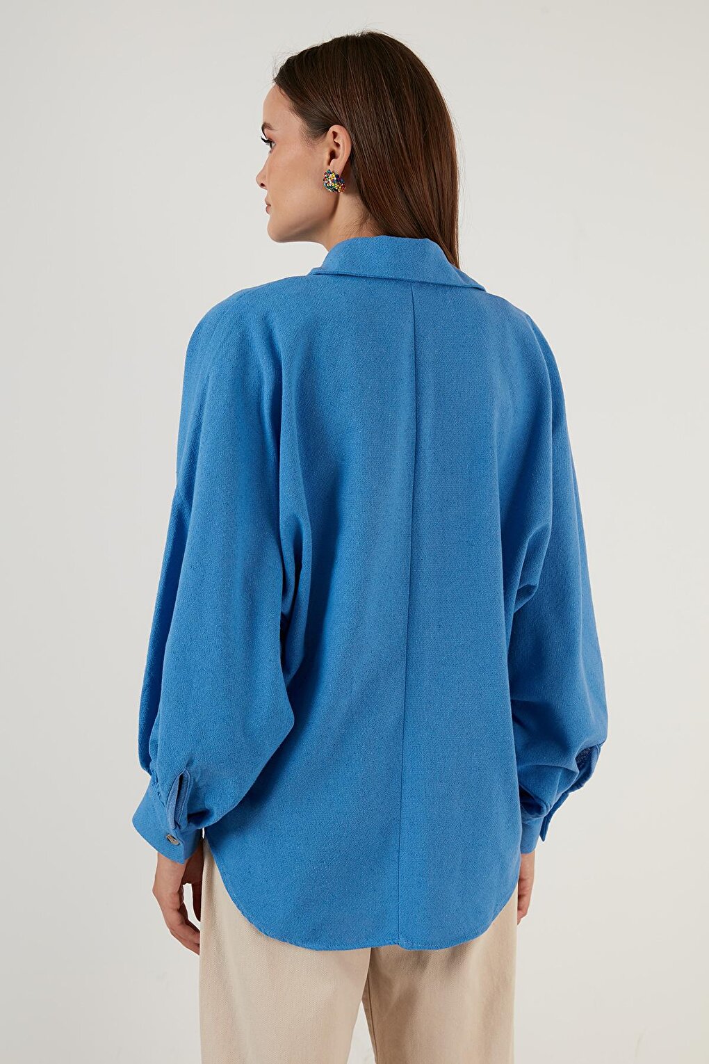 Cotton Pocket Balloon Sleeve Boyfriend Shirt 6230458