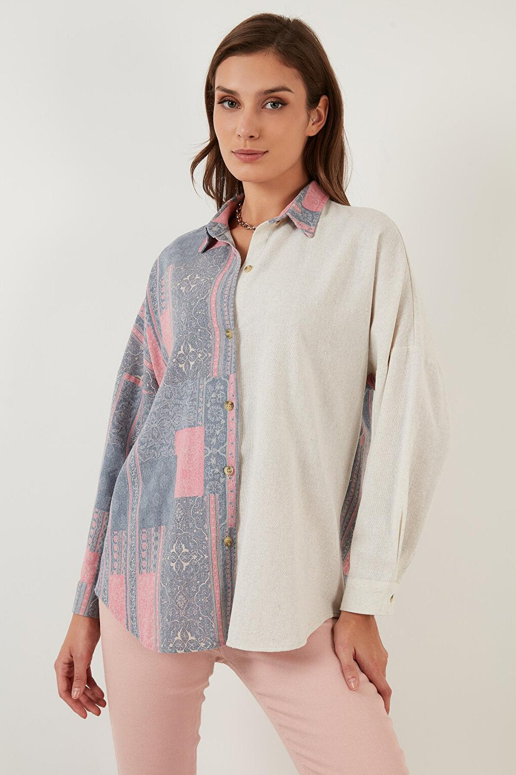 Cotton Ethnic Patterned Oversize Long Back Shirt 6234629