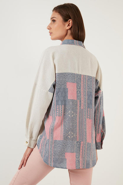 Cotton Ethnic Patterned Oversize Long Back Shirt 6234629